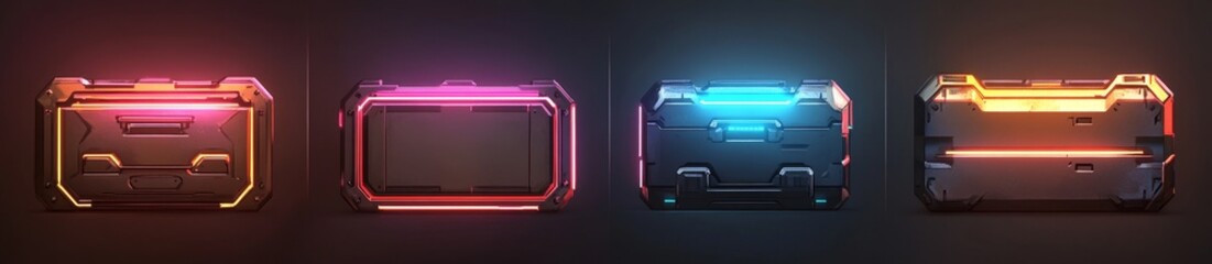 Futuristic glowing loot boxes in dark background