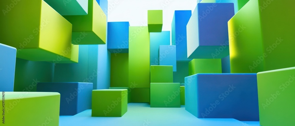 Poster colorful geometric blocks create a vibrant abstract landscape with depth and dimension