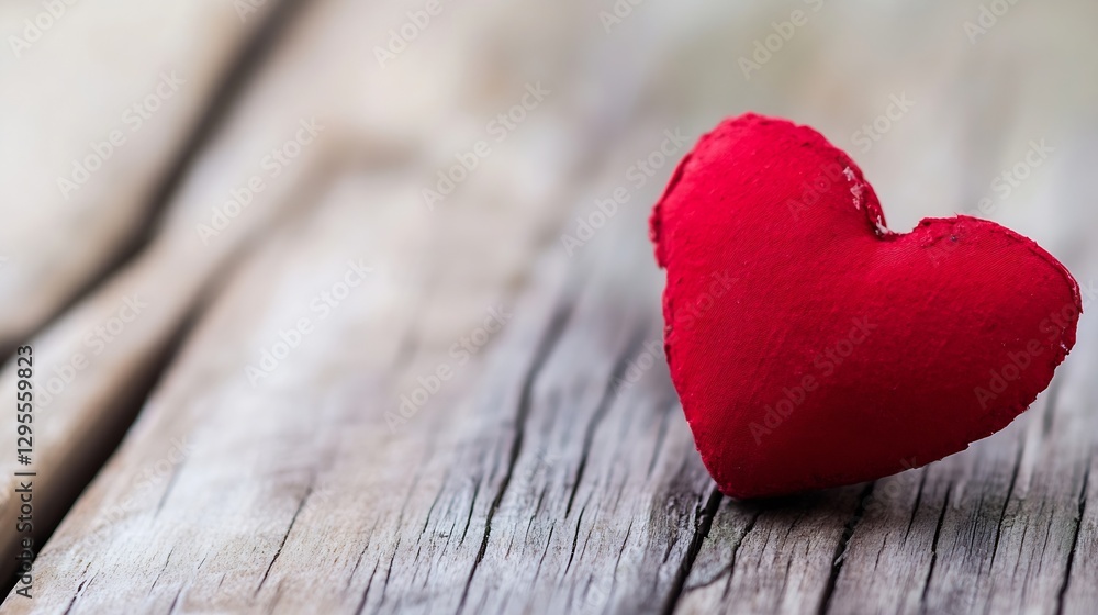 Aufkleber quaint red fabric heart placed on rustic wooden surface symbolizing love and affection : generative 