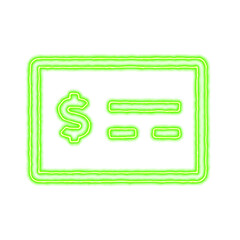 Icon money check dollar from the flow of energy of green color. Shimmering neon