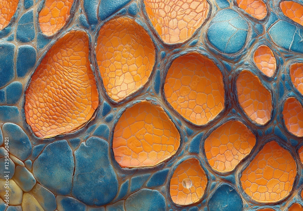 Poster abstract close-up view of vibrant textured surface showcasing intricate patterns of orange and blue 