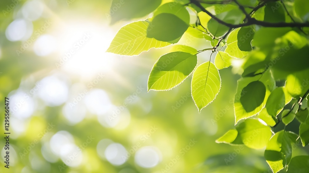 Poster Closeup of lush green leaves illuminated by sunlight creating a vibrant and refreshing atmosphere : Generative AI
