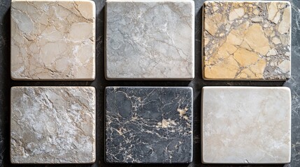 Polished marble tiles in soft beige and deep grey arranged in a grid pattern