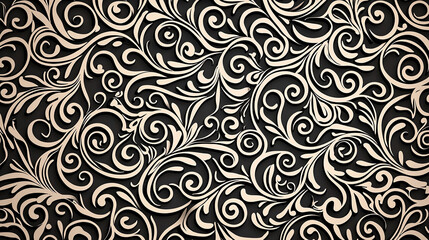Ornate Black and Cream Floral Pattern Design