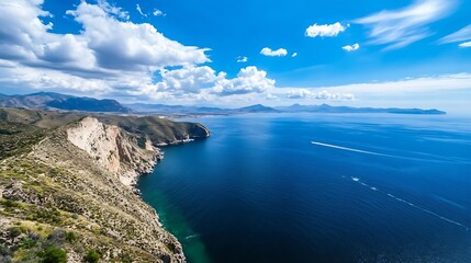 Fototapeta premium Breathtaking coastal view overlooking a stunning turquoise ocean and mountains : Generative AI