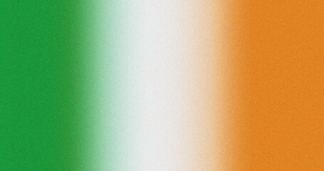 Gradient grainy texture with vertical green, white and orange stripes resembling Irish flag colors. Abstract minimal noise background
