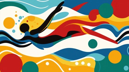 Naklejka premium Abstract figure swimming through colorful water with circles and waves