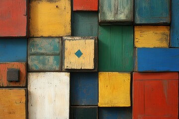 Colorful wooden blocks wall art texture background
