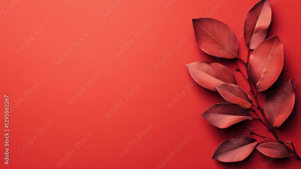 Poster red background with leafy branches on side