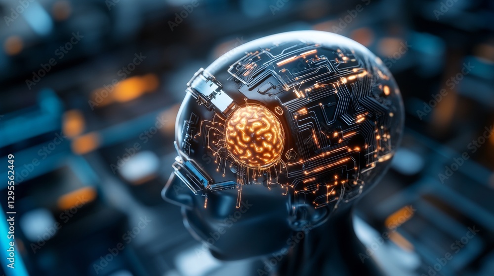 Aufkleber exploring the intersection of technology and humanity futuristic cybernetic brain concept in a high-