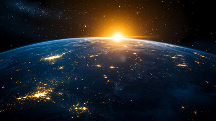 Earth from Space with Orange Horizon Light