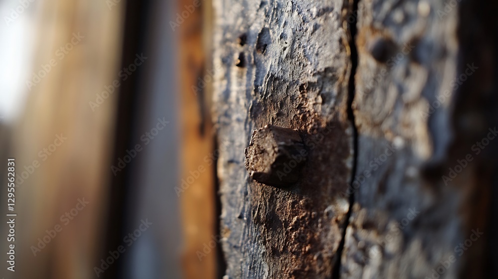 Poster close up of weathered wood with a rusty nail and grain patterns showcasing textures and natural beau