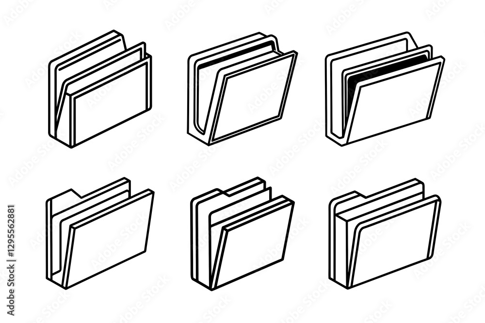 Poster folder icon set isolated, folder icons set, folder icons set on white background. line style vector,