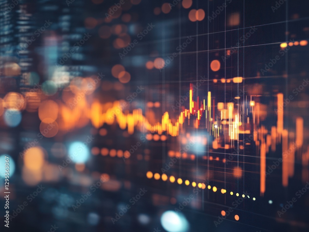 Poster abstract financial data visualization with glowing lines