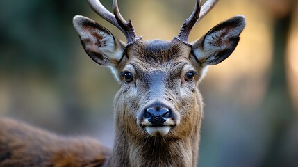 Majestic Deer Portrait Featuring Antlers in a Soft Focus Environment : Generative AI