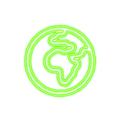 Icon globe africa from the flow of energy of green color. Shimmering neon