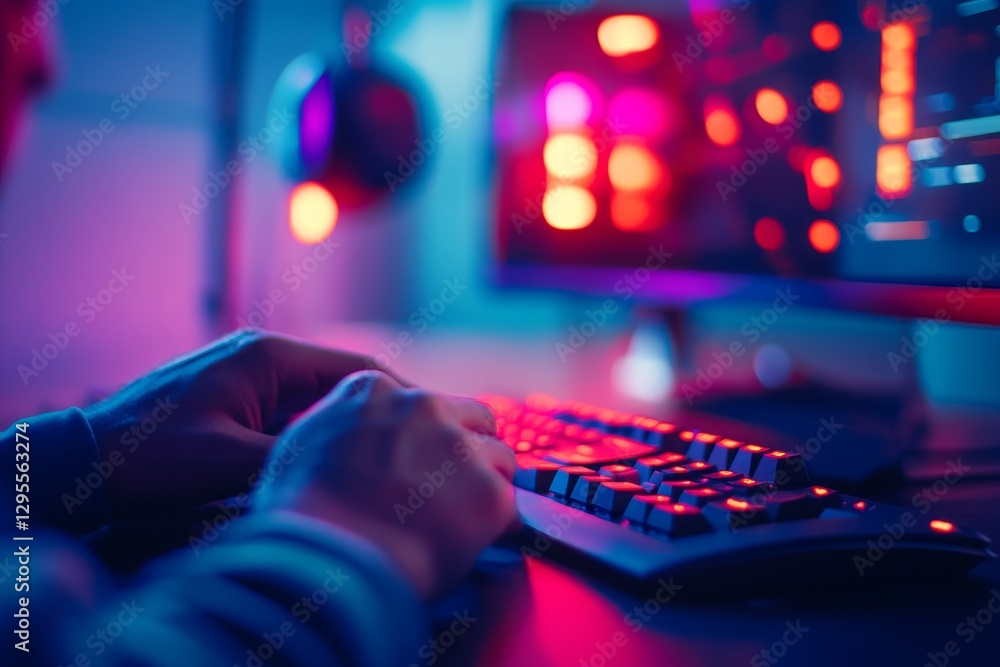 Aufkleber user engaging in computer work with colorful led lighting effects