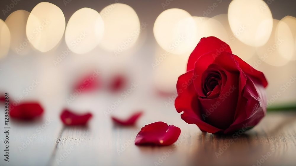 Poster beautiful red rose flower with petals and glowing lights creating a romantic and elegant atmosphere 