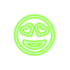 Icon grin hearts from the flow of energy of green color. Shimmering neon