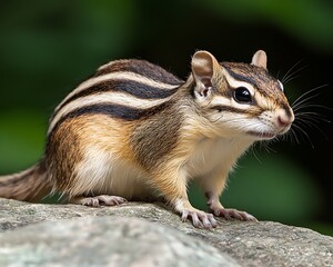 Siberian Chipmunk Posing on Rock, Forest