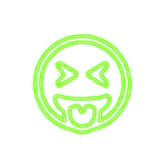 Icon grin tongue squint from the flow of energy of green color. Shimmering neon