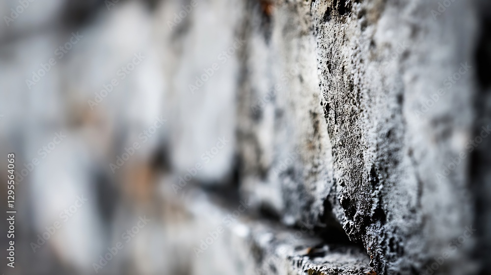 Poster close up view of an aged brick wall with a focus on rough textures and muted grays for a rustic ambi