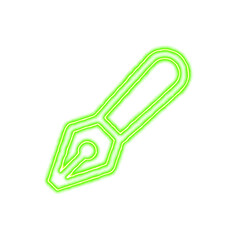 Icon pen fancy from the flow of energy of green color. Shimmering neon