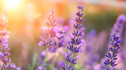Fototapeta premium Beautiful lavender flowers blooming in the sunlight creating a serene and peaceful atmosphere : Generative AI