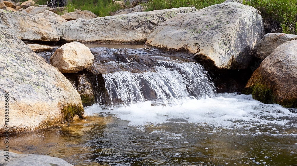 Aufkleber tranquil stream gently flowing over smooth stones in a serene natural environment : generative ai