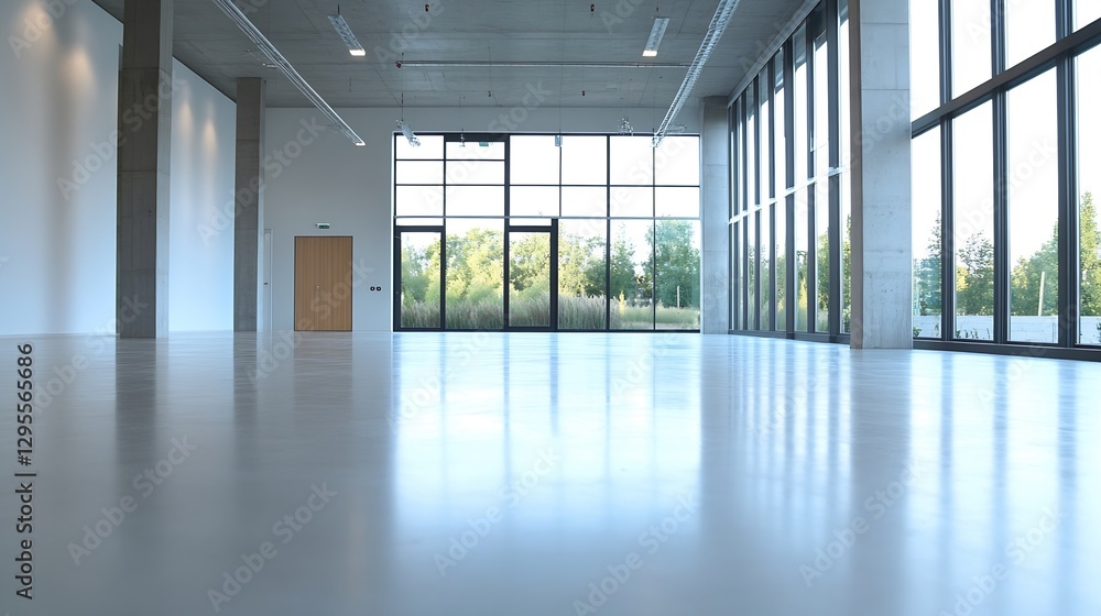 Poster modern industrial style office space with large windows and abundant natural light : generative ai