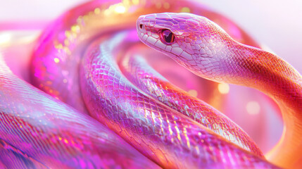 Pink snake with a gold and pink pattern on its body