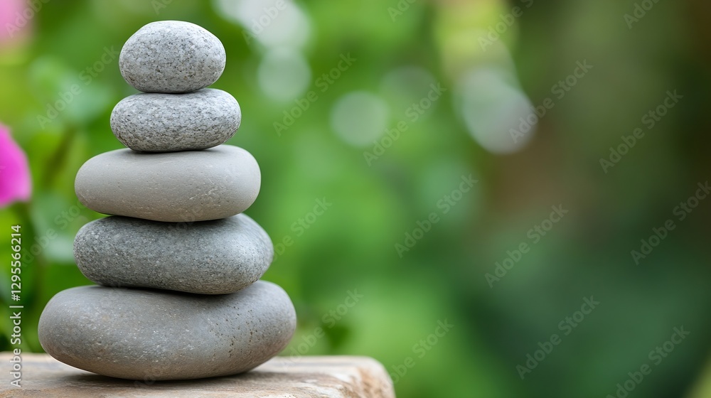 Poster calm and serene stacked stones symbolizing peace and balance in nature : generative ai