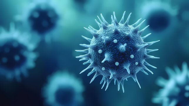 Blue Spiked Virus Under Microscope