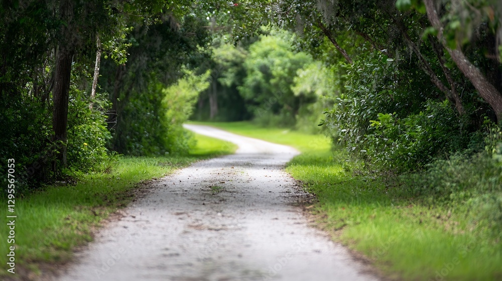 Poster Scenic View of a Peaceful Pathway Surrounded by Lush Greenery and Trees : Generative AI