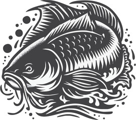 Fototapeta premium Artistic illustration of a koi fish swimming amidst swirling water and bubbles