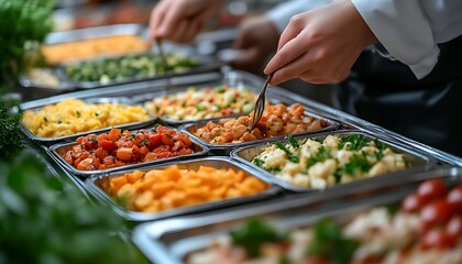 Obraz premium Buffet food selection, chef serving