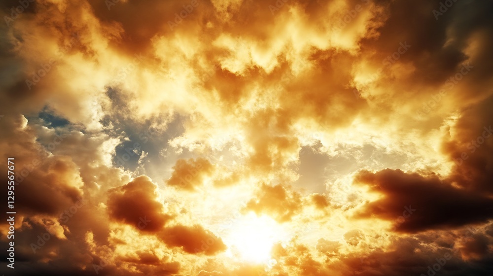 Poster dramatic sunset with colorful clouds illuminating the sky during golden hour : generative ai