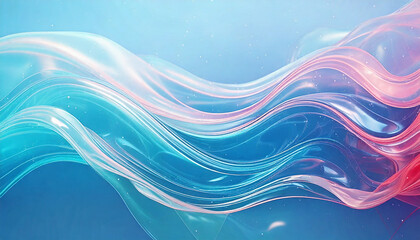 abstract pearlescent background, dreamy holographic waves, cyan mixed with soft pink highlights, crystal-clear detail, immersive color depth.