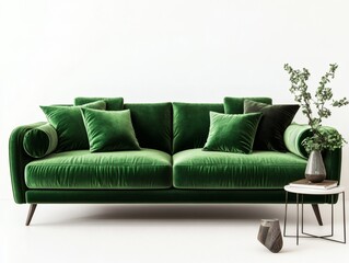 Fototapeta premium Stylish green velvet couch in a high-end interior 