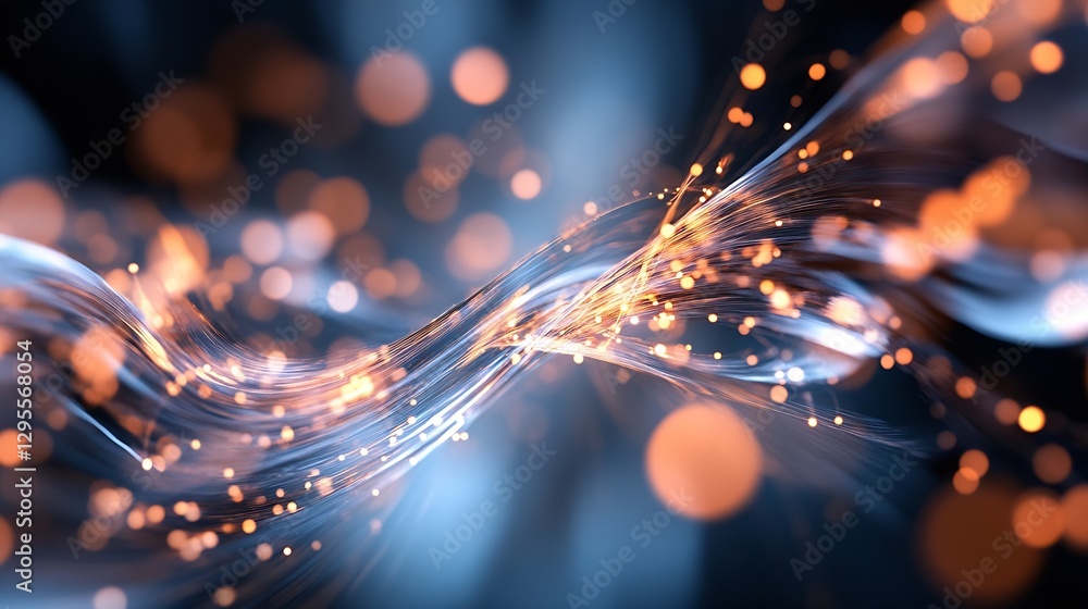 Poster Abstract background showcasing luminous flowing lines with glowing particles in motion : Generative AI