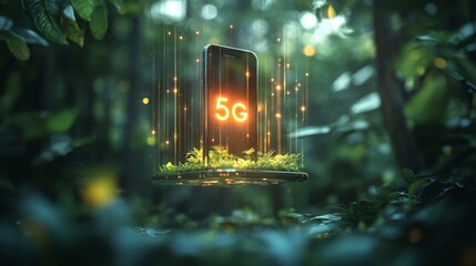 Exploring the future of 5g technology in a lush forest environment digital artwork nature close-up innovation concept