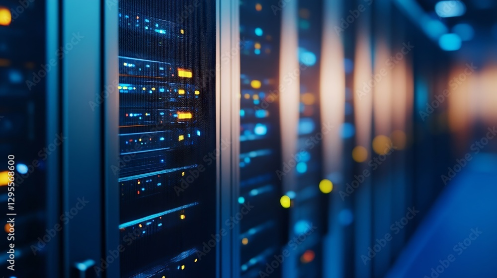 Aufkleber High tech server room with advanced networking equipment and colorful lights : Generative AI