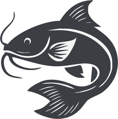 Stylized illustration of a catfish swimming gracefully in clear waters with ripples