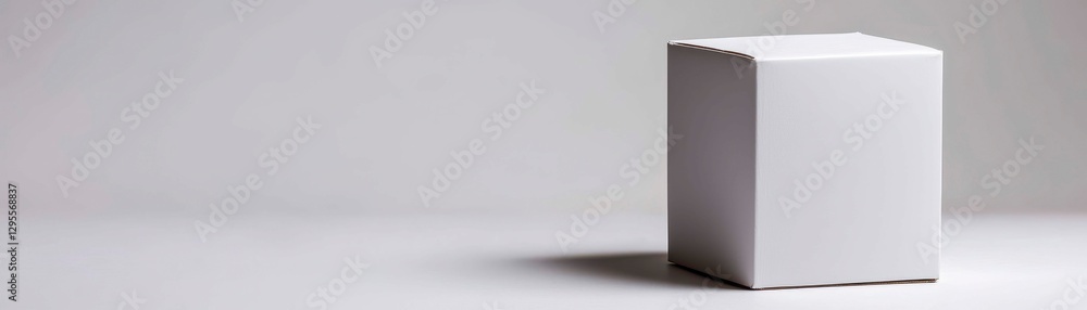 Poster clean white box package design mockup on plain background with minimalist shadows and tone