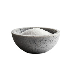 White salt in a speckled gray bowl simple kitchen setting