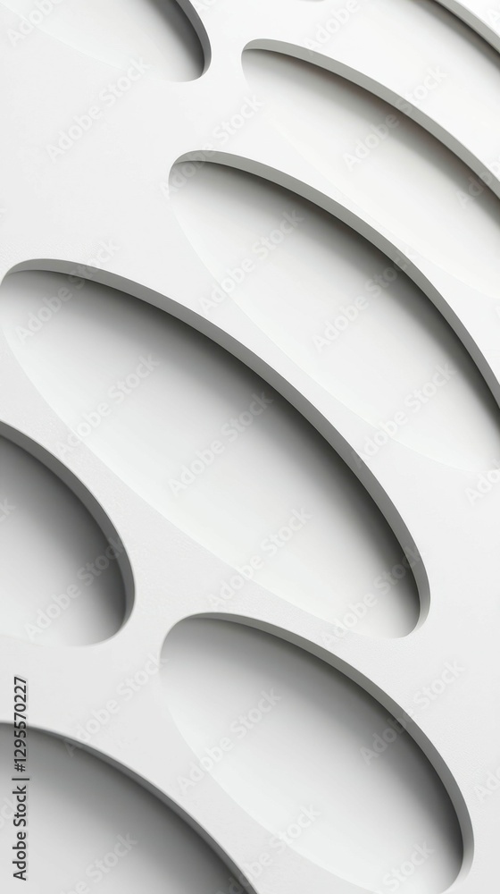 Poster rounded oval cutouts on white surface with abstract three dimensional geometry and smooth texture