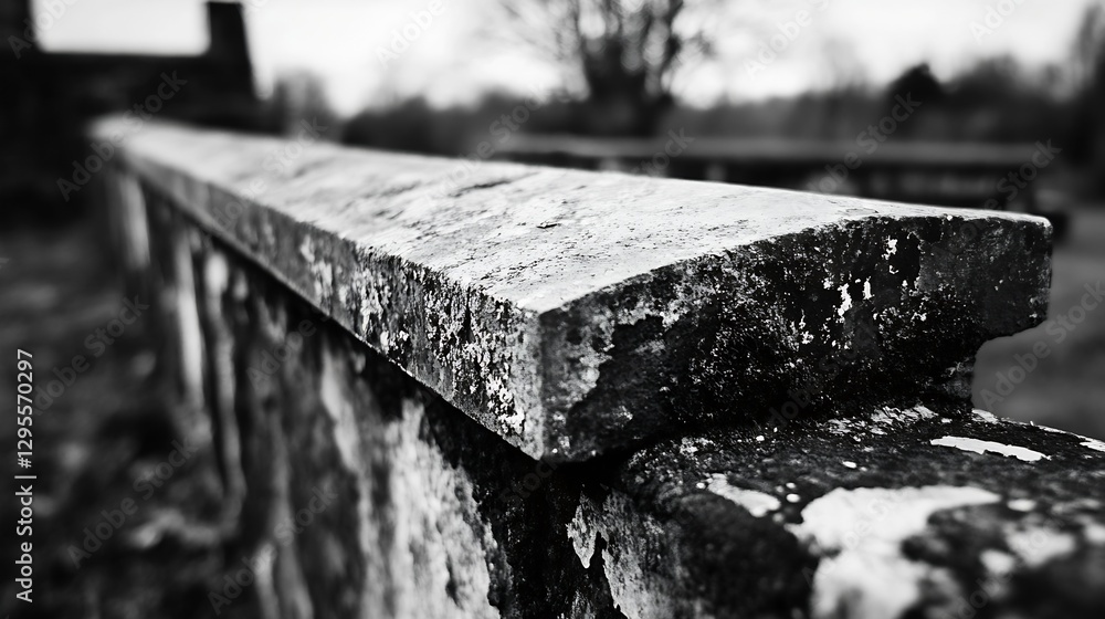 Poster weathered stone wall texture with natural moss and patterns in black and white photography : generat