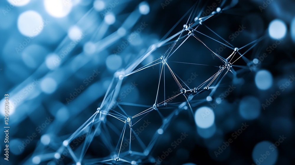 Leinwandbilder Abstract representation of digital connections and networks illuminated in blue tones : Generative AI