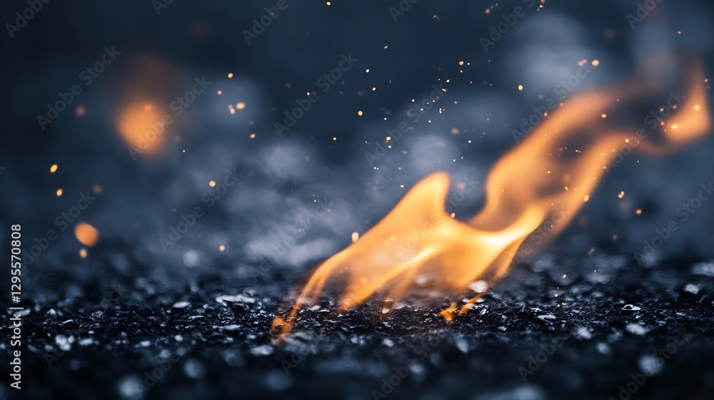 Poster Closeup of dynamic flames and glowing embers creating a captivating fire texture in the dark : Generative AI