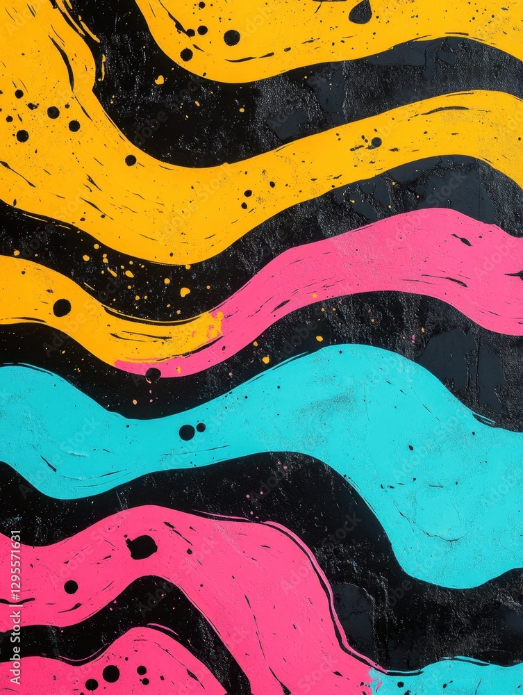 Poster vibrant abstract art featuring colorful brushstrokes on a textured black background creating a dynam